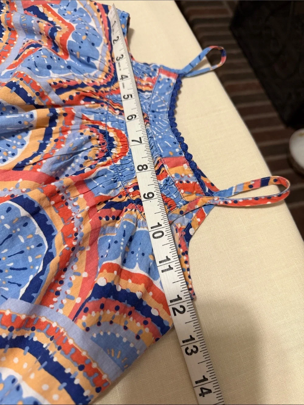 Old Navy Blue Multicolor Arc-Print Sundress with Smocking & Brick Brack Trim, 4T